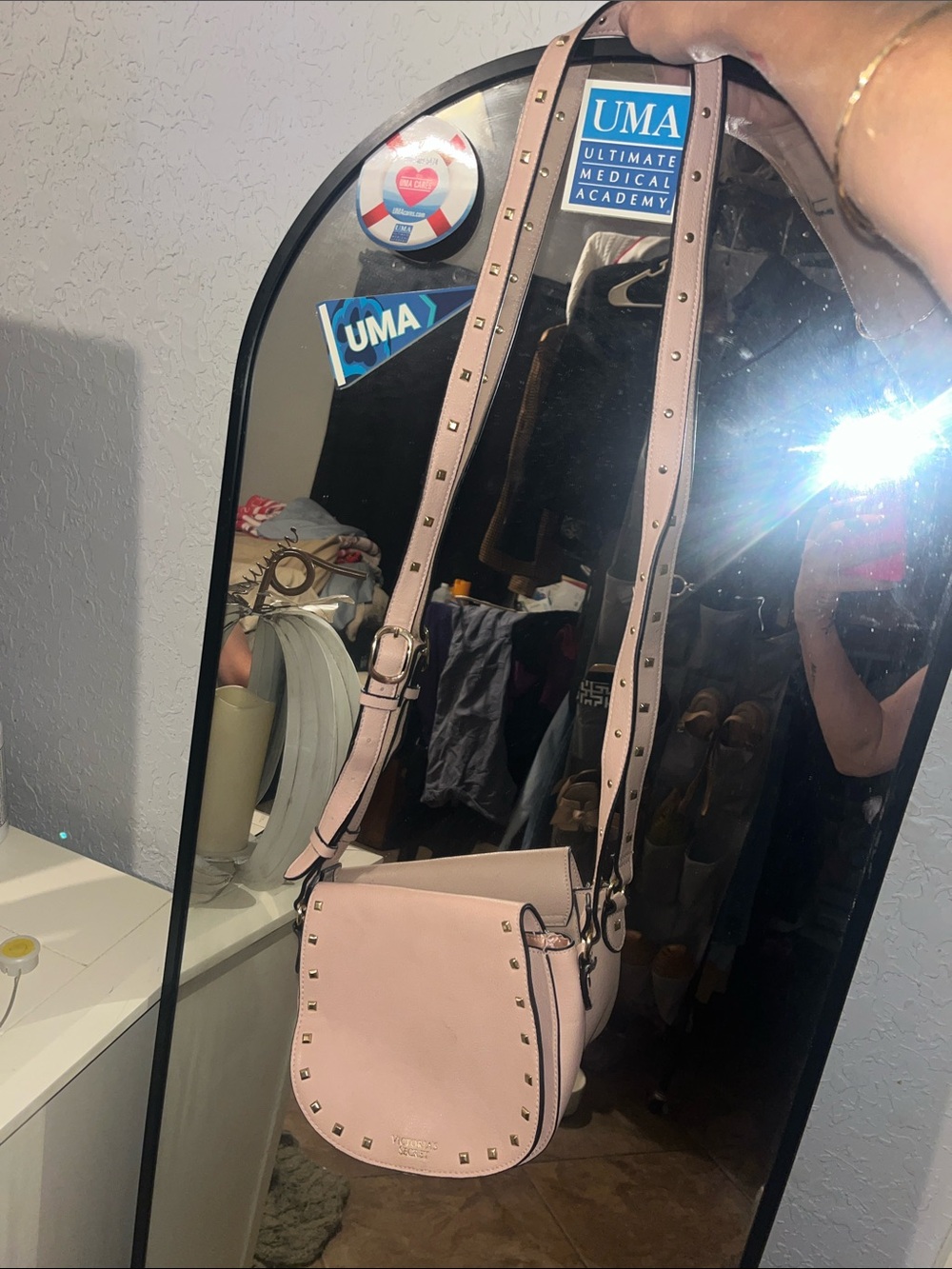 Victoria secret Pink Leather Studded Crossbody Bag